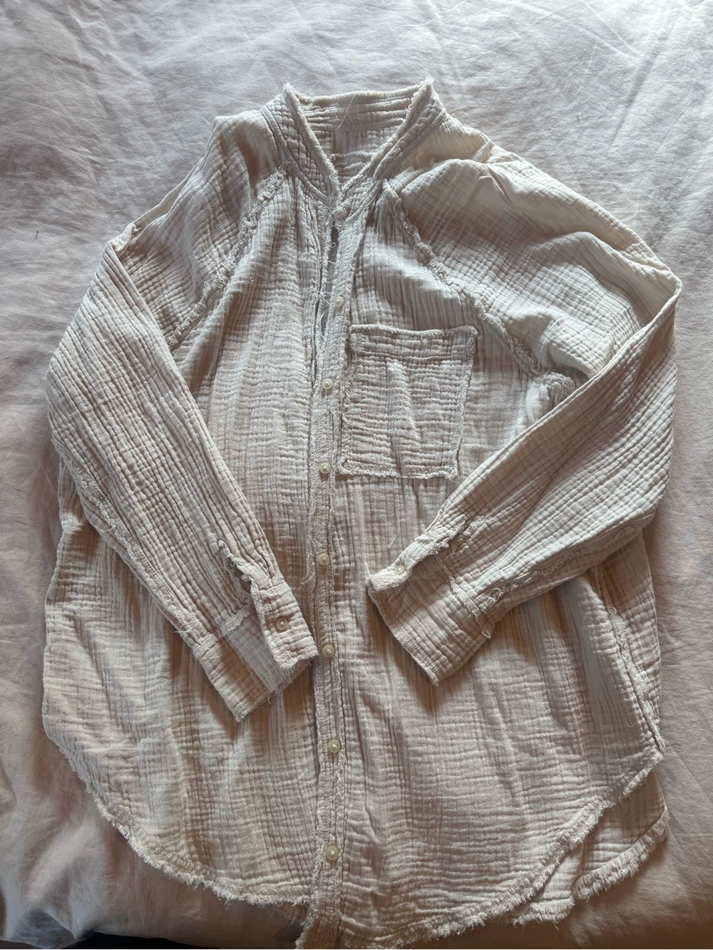 aerie Cream Textured Gauze Button-Down Shirt